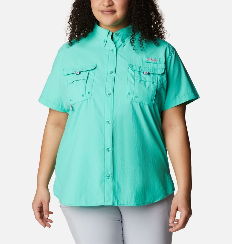 Women\'s Columbia PFG Bahama Short Sleeve Shirts Turquoise | Plus Size CA-G5086